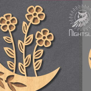 Intra απο ξύλο plywood 3mm-4mm πάχος - Floral Moon Cut Laser Διακόσμηση 1 Δίασταση 20x20 cm INTRAFABR-121963971 - Image 1