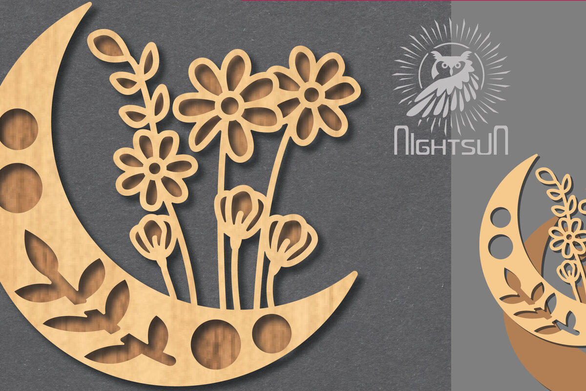Intra απο ξύλο plywood 3mm-4mm πάχος - Floral Moon Cut Laser Decoration 2 Δίασταση 20x20 cm INTRAFABR-121964006