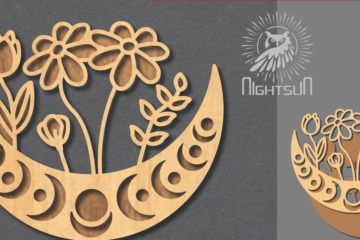 Intra απο ξύλο plywood 3mm-4mm πάχος - Floral Moon Cut Laser Διακόσμηση 4 Δίασταση 20x20 cm INTRAFABR-121964108