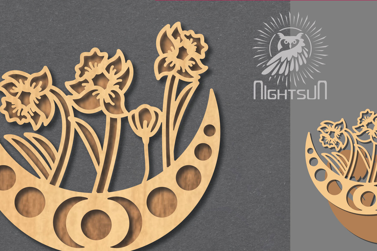 Intra απο ξύλο plywood 3mm-4mm πάχος - Floral Moon Cut Laser Decoration 5 Δίασταση 20x20 cm INTRAFABR-121964147