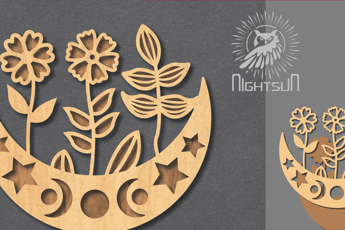 Intra απο ξύλο plywood 3mm-4mm πάχος - Floral Moon Cut Laser Decoration 6 Δίασταση 20x20 cm INTRAFABR-121964199