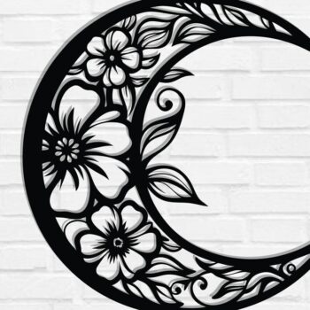 Intra απο ξύλο plywood 3mm-4mm πάχος - Floral Moon Metal Wall Art Laser Cut  Δίασταση 40x50 cm INTRAFABR-118875142 - Image 1