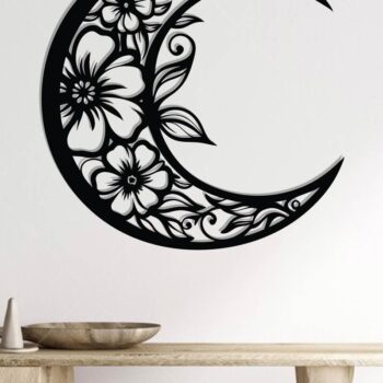 Intra απο ξύλο plywood 3mm-4mm πάχος - Floral Moon Metal Wall Art Laser Cut  Δίασταση 40x50 cm INTRAFABR-118875142 - Image 2