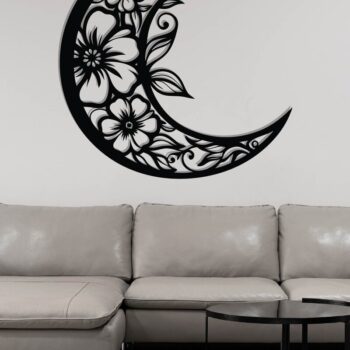Intra απο ξύλο plywood 3mm-4mm πάχος - Floral Moon Metal Wall Art Laser Cut  Δίασταση 40x50 cm INTRAFABR-118875142 - Image 3