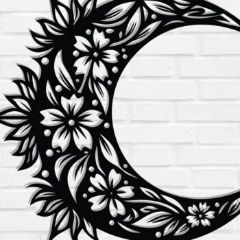 Intra απο ξύλο plywood 3mm-4mm πάχος - Floral Moon Wall Art Laser Cut  Δίασταση 40x50 cm INTRAFABR-119465927 - Image 1