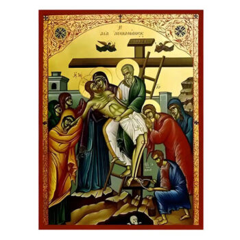 Εικόνα Ορθοδοξίας με περίγραμμα χρυσό σε ξύλο Φλαμουρίας  με  βάση Εικόνα Αποκαθήλωση του Χριστού Χειροποίητη Ελληνορθόδοξη , Κρεμαστή πλάκα βυζαντινής τέχνης, χριστιανική τέχνη Διάσταση 10x7 cm (3,9 x 2,8 ίντσες) INTRAEK-670837 - Image 1