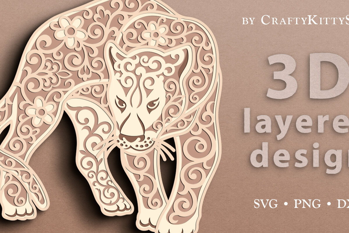 Intra απο ξύλο plywood 3mm-4mm πάχος - Floral Panther 3D Layered  Cut  Δίασταση 30x20 cm INTRAFABR-37192039