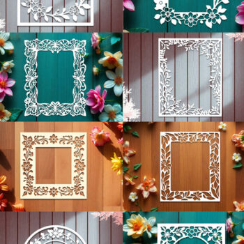 Intra απο ξύλο plywood 3mm-4mm πάχος - Πακέτο  με φλοράλ κορνίζα Δίασταση 20x25 cm INTRAFABR-117394081 - Image 1