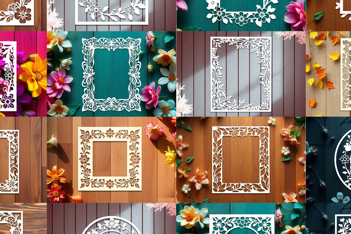 Intra απο ξύλο plywood 3mm-4mm πάχος - Πακέτο  με φλοράλ κορνίζα Δίασταση 20x25 cm INTRAFABR-117394081