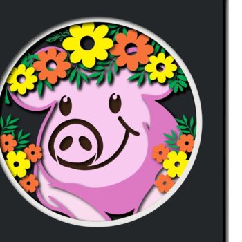 Intra απο ξύλο plywood 3mm-4mm πάχος - Floral Pig Shadow Box Laser/Paper cut Δίασταση 25x25 cm INTRAFABR-34869805 - Image 1