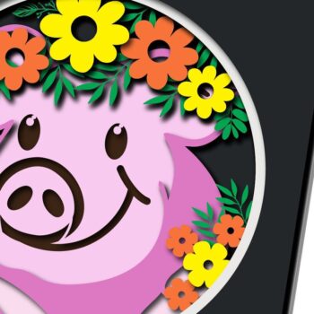 Intra απο ξύλο plywood 3mm-4mm πάχος - Floral Pig Shadow Box Laser/Paper cut Δίασταση 25x25 cm INTRAFABR-34869805 - Image 2