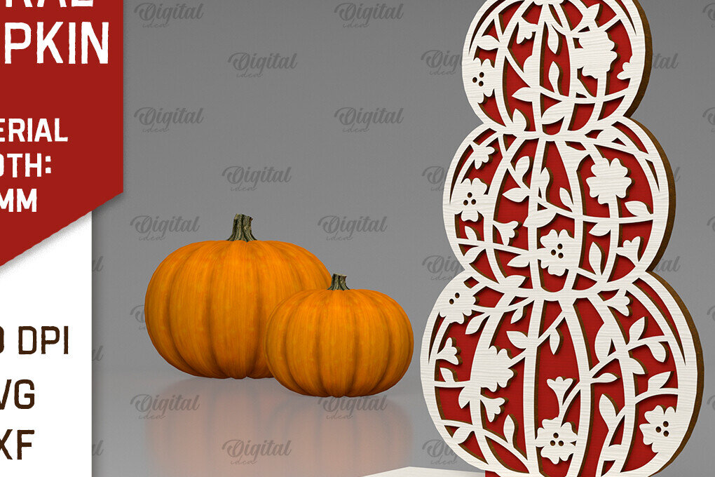 Intra απο ξύλο plywood 3mm-4mm πάχος - Κόψιμο με λέιζερ φλοράλ κολοκύθας. Φθινοπωρινή κολοκύθα Δίασταση 15x15 cm INTRAFABR-103296521