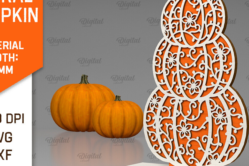 Intra απο ξύλο plywood 3mm-4mm πάχος - Κόψιμο με λέιζερ φλοράλ κολοκύθας. Φθινοπωρινή κολοκύθα Δίασταση 15x15 cm INTRAFABR-103296555