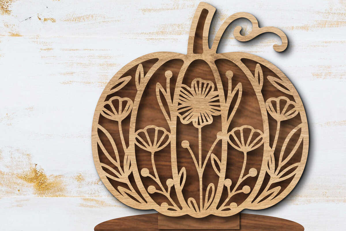 Intra απο ξύλο plywood 3mm-4mm πάχος - Floral Pumpkin Laser Cut  Δίασταση 20x20 cm INTRAFABR-105559943