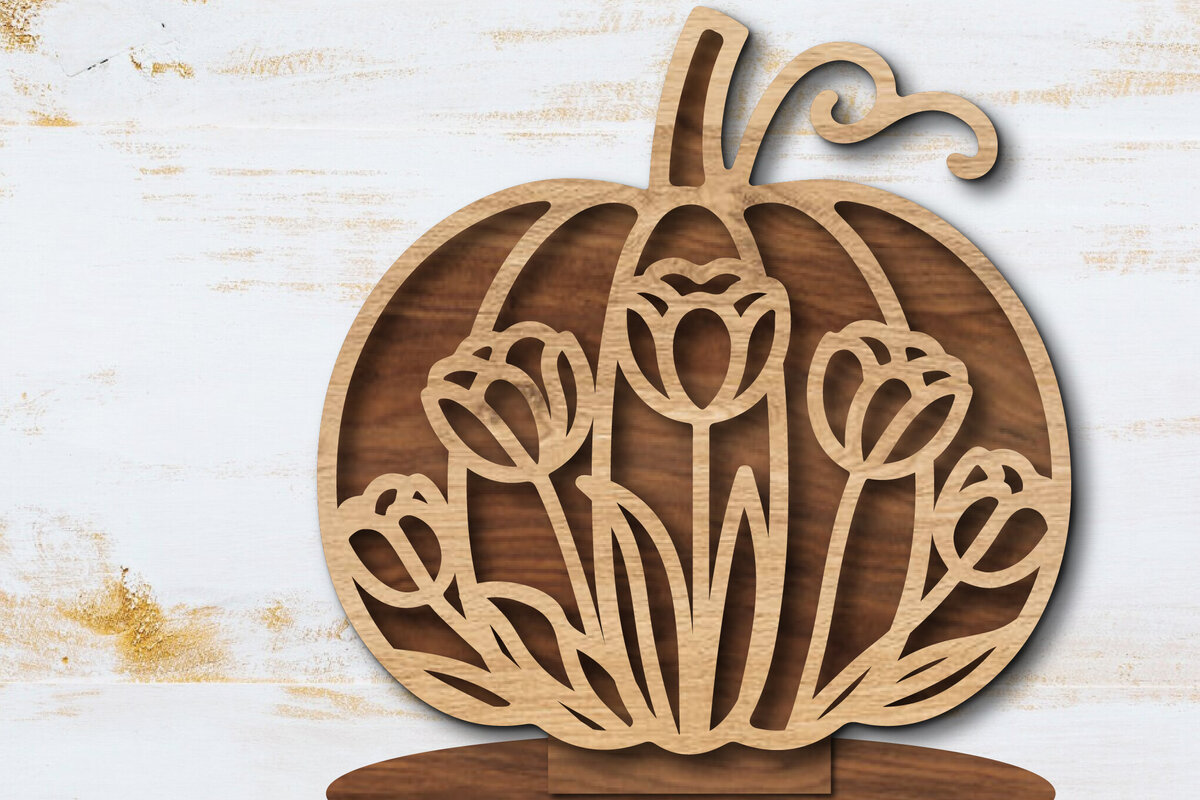 Intra απο ξύλο plywood 3mm-4mm πάχος - Floral Pumpkin Laser Cut  Δίασταση 20x20 cm INTRAFABR-105560031