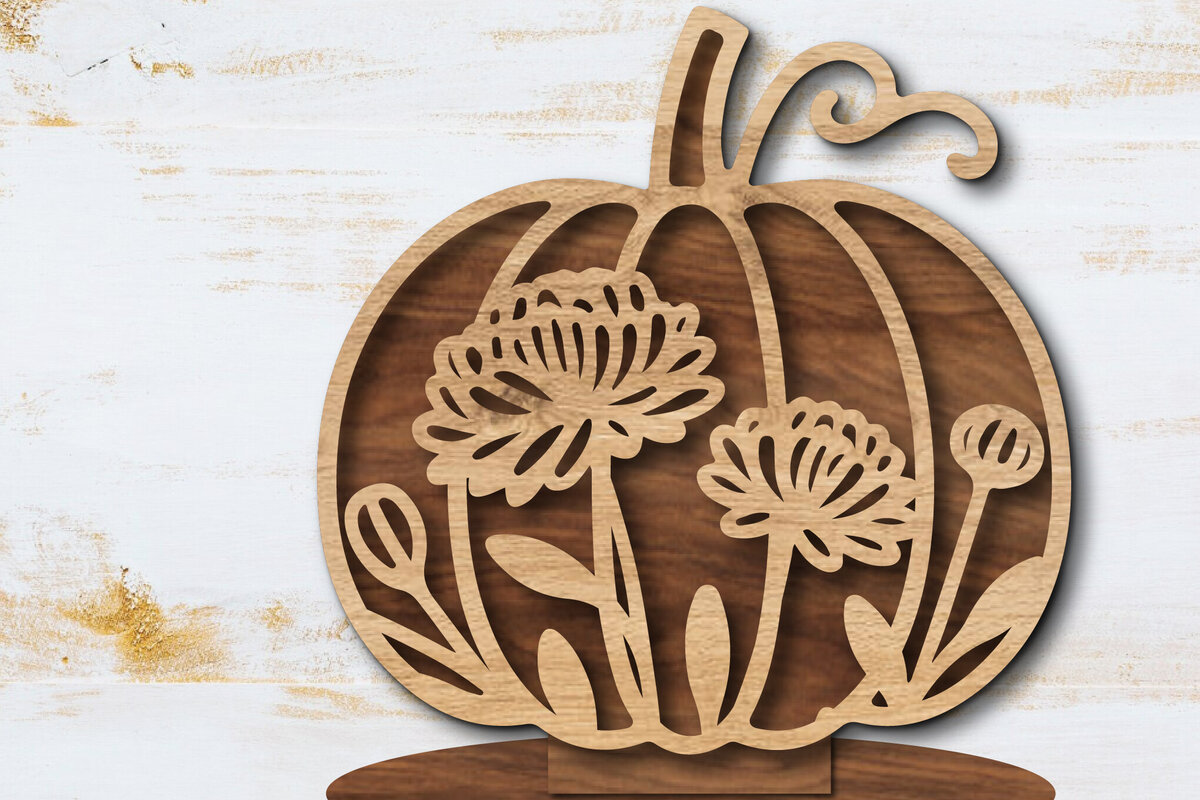 Intra απο ξύλο plywood 3mm-4mm πάχος - Floral Pumpkin Laser Cut  Δίασταση 20x20 cm INTRAFABR-105560109