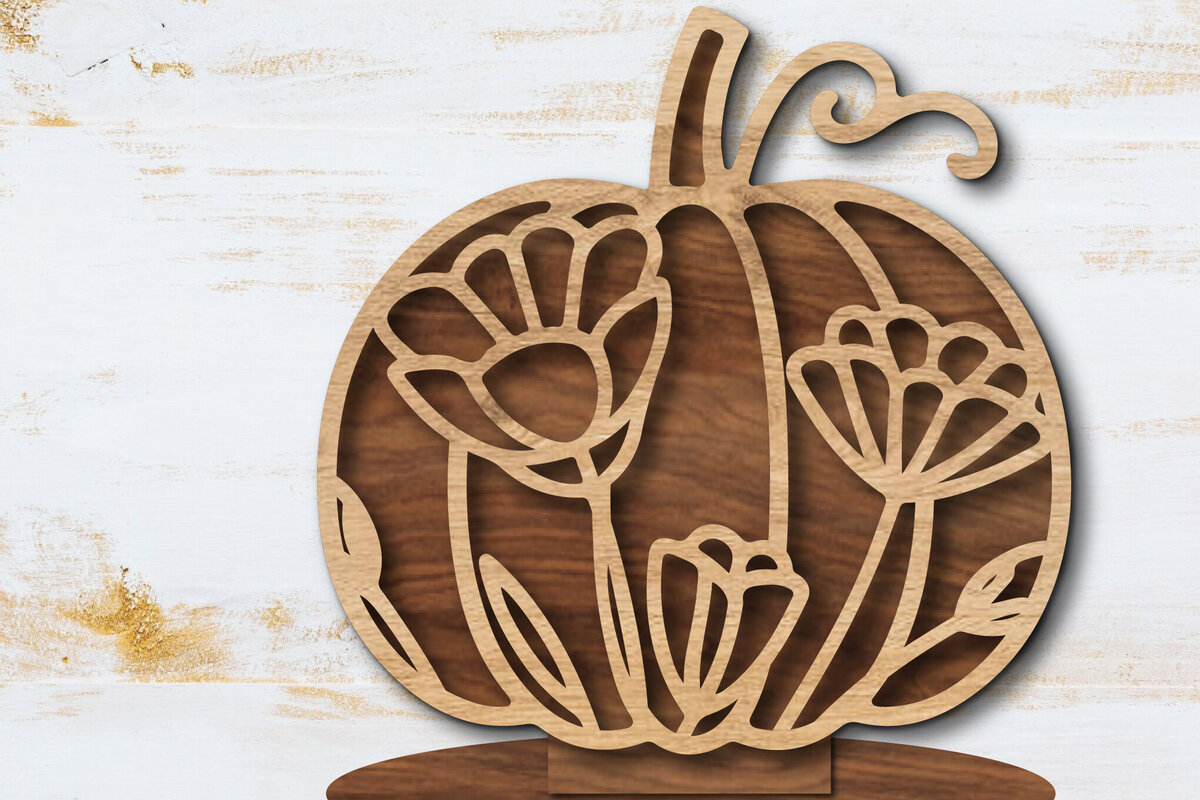Intra απο ξύλο plywood 3mm-4mm πάχος - Floral Pumpkin Laser Cut  Δίασταση 20x20 cm INTRAFABR-105560170