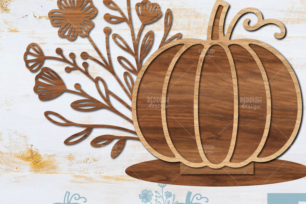 Intra απο ξύλο plywood 3mm-4mm πάχος - Floral Pumpkin Laser Cut  Δίασταση 15x15 cm INTRAFABR-104672484
