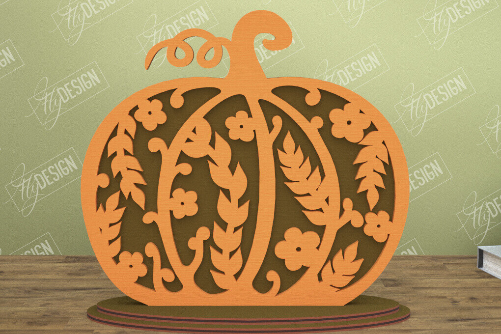 Intra απο ξύλο plywood 3mm-4mm πάχος - Floral κολοκύθα | Στολίδια κολοκύθας | CNC Δίασταση 6x6 cm INTRAFABR-105278039