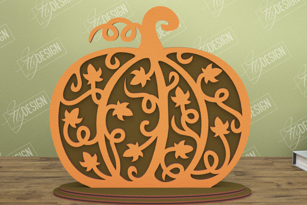 Intra απο ξύλο plywood 3mm-4mm πάχος - Floral κολοκύθα | Στολίδια κολοκύθας | CNC Δίασταση 6x6 cm INTRAFABR-105278046