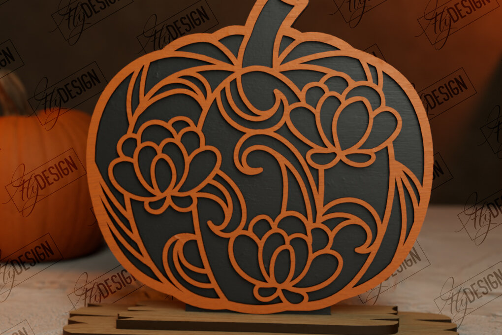 Intra απο ξύλο plywood 3mm-4mm πάχος - Floral κολοκύθα | Στολίδια κολοκύθας | CNC Δίασταση 6x6 cm INTRAFABR-104363979