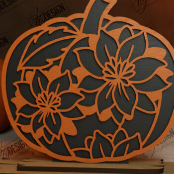 Intra απο ξύλο plywood 3mm-4mm πάχος - Floral κολοκύθα | Στολίδια κολοκύθας | CNC Δίασταση 6x6 cm INTRAFABR-104363792 - Image 1