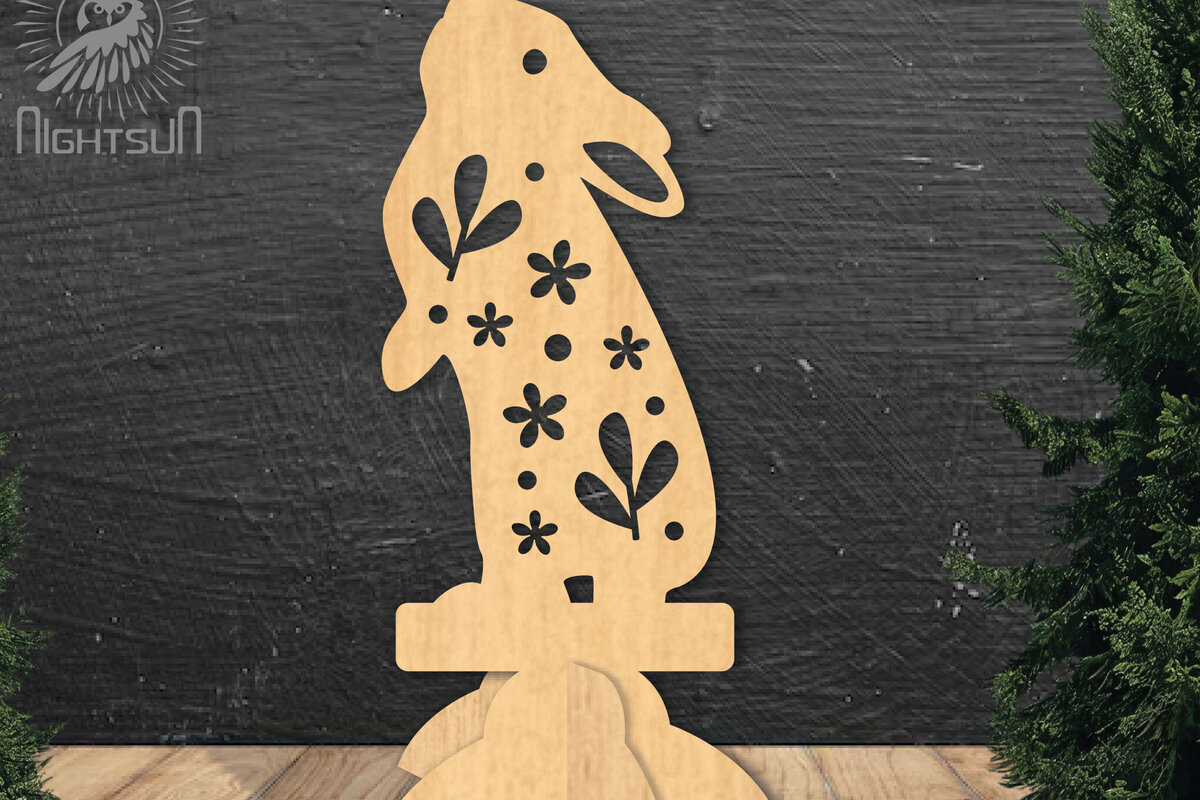 Intra απο ξύλο plywood 3mm-4mm πάχος - Floral Rabbit Laser Cut Decor Home  3 Δίασταση 20x20 cm INTRAFABR-112342975