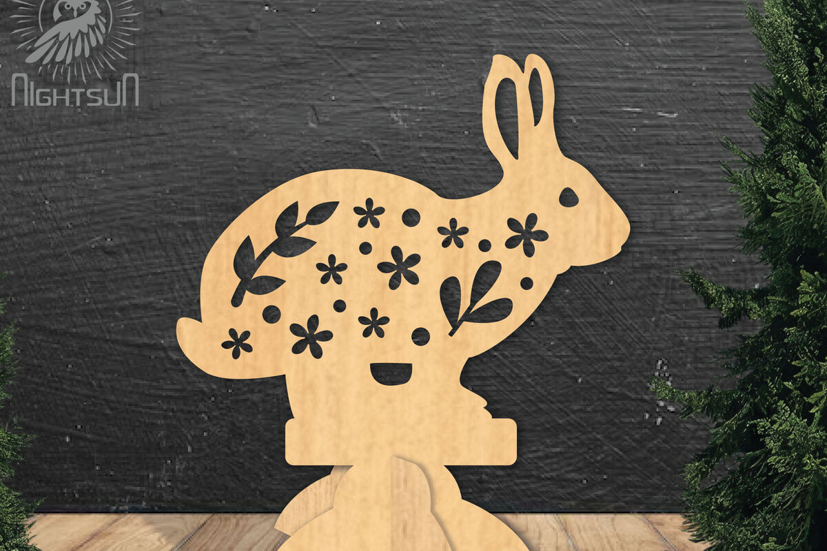 Intra απο ξύλο plywood 3mm-4mm πάχος - Floral Rabbit Laser Cut Decor Home  4 Δίασταση 20x20 cm INTRAFABR-112343012