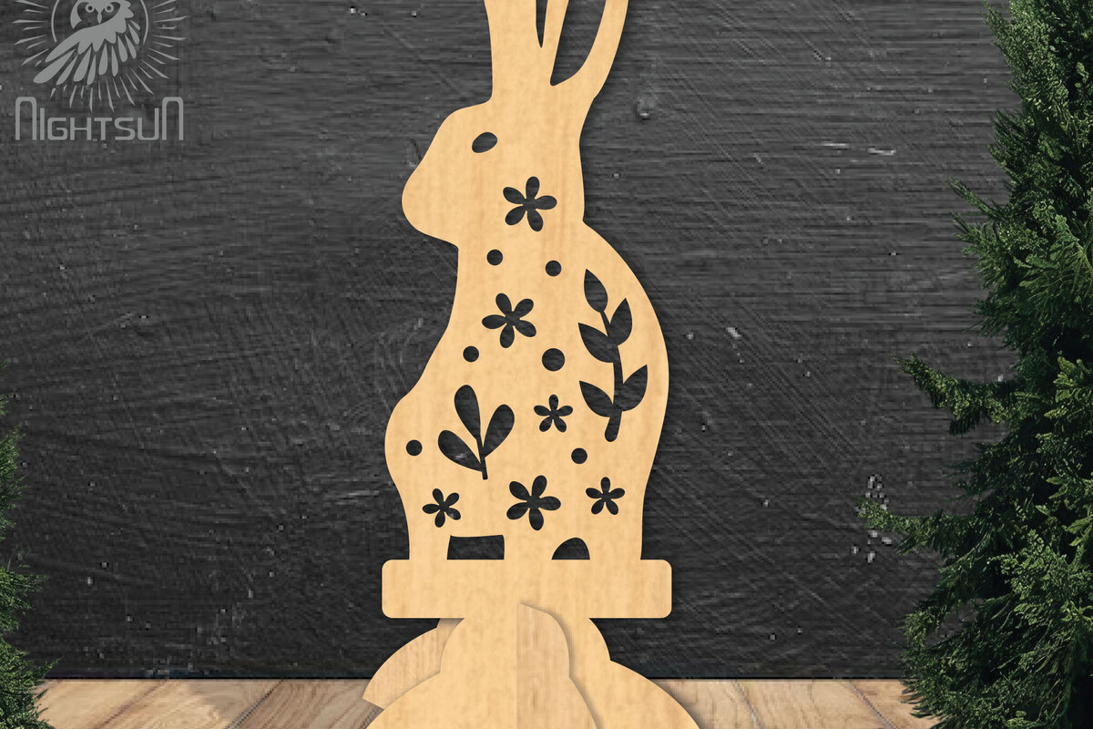 Intra απο ξύλο plywood 3mm-4mm πάχος - Floral Rabbit Laser Cut Decor Home  6 Δίασταση 20x20 cm INTRAFABR-112343110
