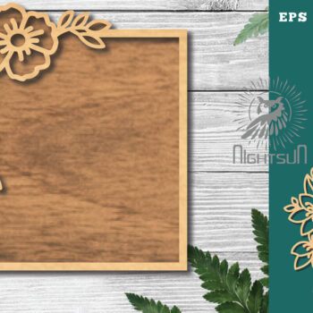 Intra απο ξύλο plywood 3mm-4mm πάχος - Floral ορθογώνιο σημάδι κοπής λέιζερ 1 Δίασταση 20x20 cm INTRAFABR-120035661 - Image 1