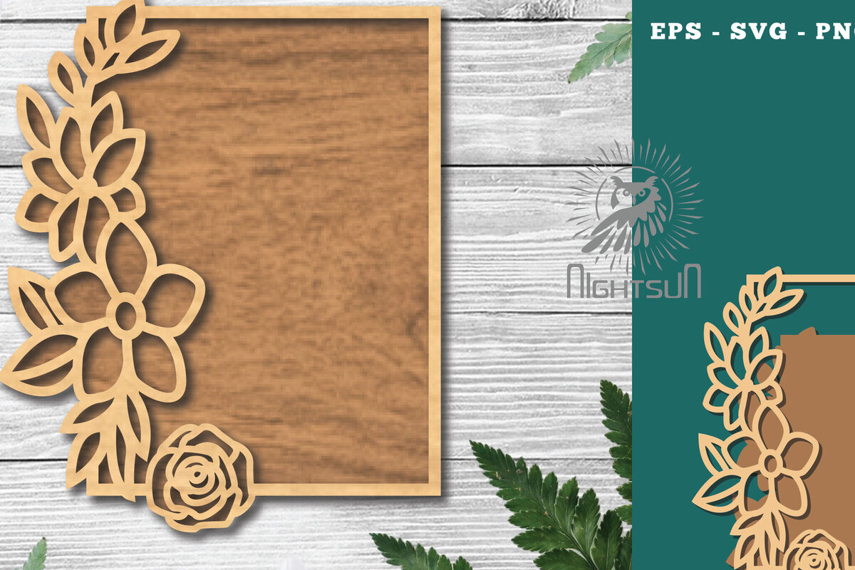 Intra απο ξύλο plywood 3mm-4mm πάχος - Floral ορθογώνιο σημάδι κοπής λέιζερ 2 Δίασταση 20x20 cm INTRAFABR-120035681
