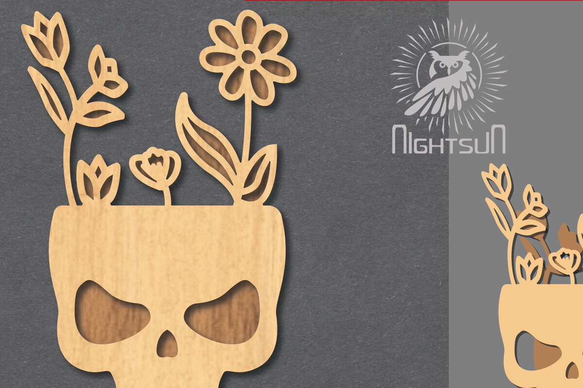 Intra απο ξύλο plywood 3mm-4mm πάχος - Floral Skull Cut Laser Decoration 1 Δίασταση 15x15 cm INTRAFABR-123187651