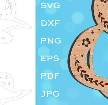 Intra απο ξύλο plywood 3mm-4mm πάχος - Κόψιμο με λέιζερ Floral Snake and Crescent Moon Δίασταση 30x20 cm INTRAFABR-100854522 - Image 1