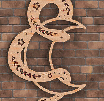 Intra απο ξύλο plywood 3mm-4mm πάχος - Κόψιμο με λέιζερ Floral Snake and Crescent Moon Δίασταση 30x20 cm INTRAFABR-100854522 - Image 3
