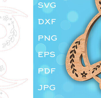 Intra απο ξύλο plywood 3mm-4mm πάχος - Floral Snake with Crescent Moon Δίασταση 30x20 cm INTRAFABR-100854531 - Image 1