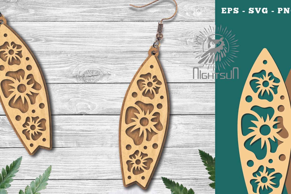 Intra απο ξύλο plywood 3mm-4mm πάχος - Σκουλαρίκια με φλοράλ λέιζερ σανίδα του σερφ 5 Δίασταση 3x3 cm INTRAFABR-114527988