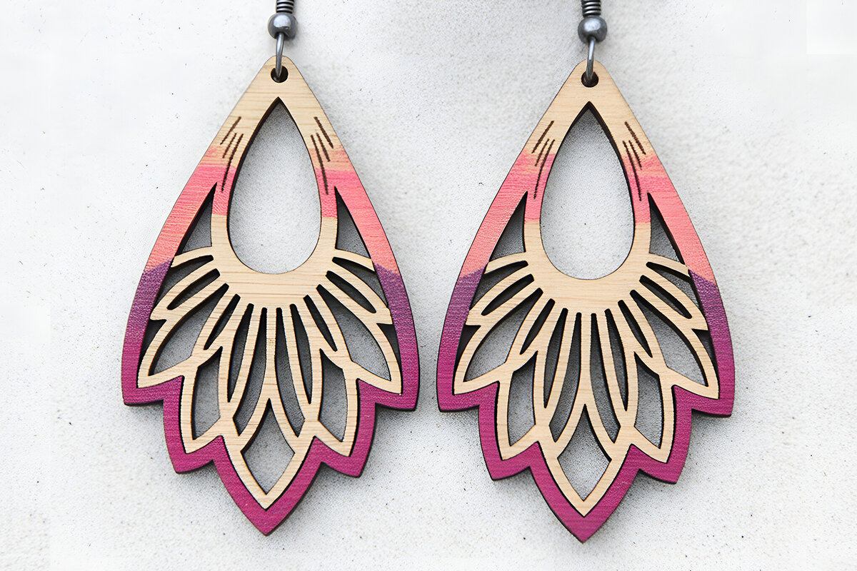 Intra απο ξύλο plywood 3mm-4mm πάχος - Σκουλαρίκια φλοράλ δάκρυ  Δίασταση 3x3 cm INTRAFABR-121541676