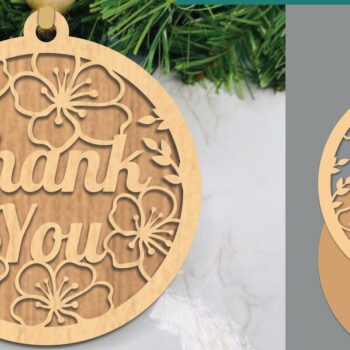 Intra απο ξύλο plywood 3mm-4mm πάχος - Floral Ευχαριστώ Laser Cut Στολίδι Δίασταση 6x6 cm INTRAFABR-109410511 - Image 1