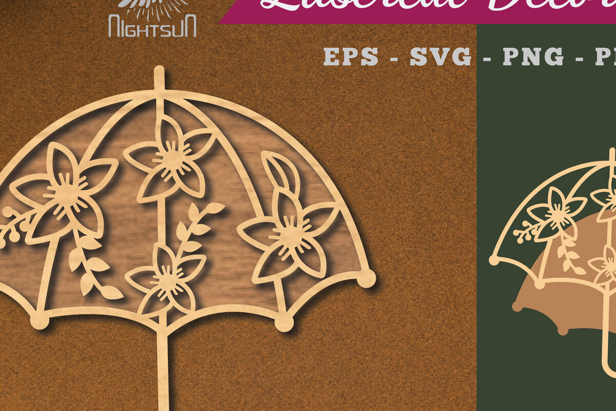 Intra απο ξύλο plywood 3mm-4mm πάχος - Ομπρέλα με λουλουδάτο κούρεμα με λέιζερ 1 Δίασταση 20x20 cm INTRAFABR-114451300