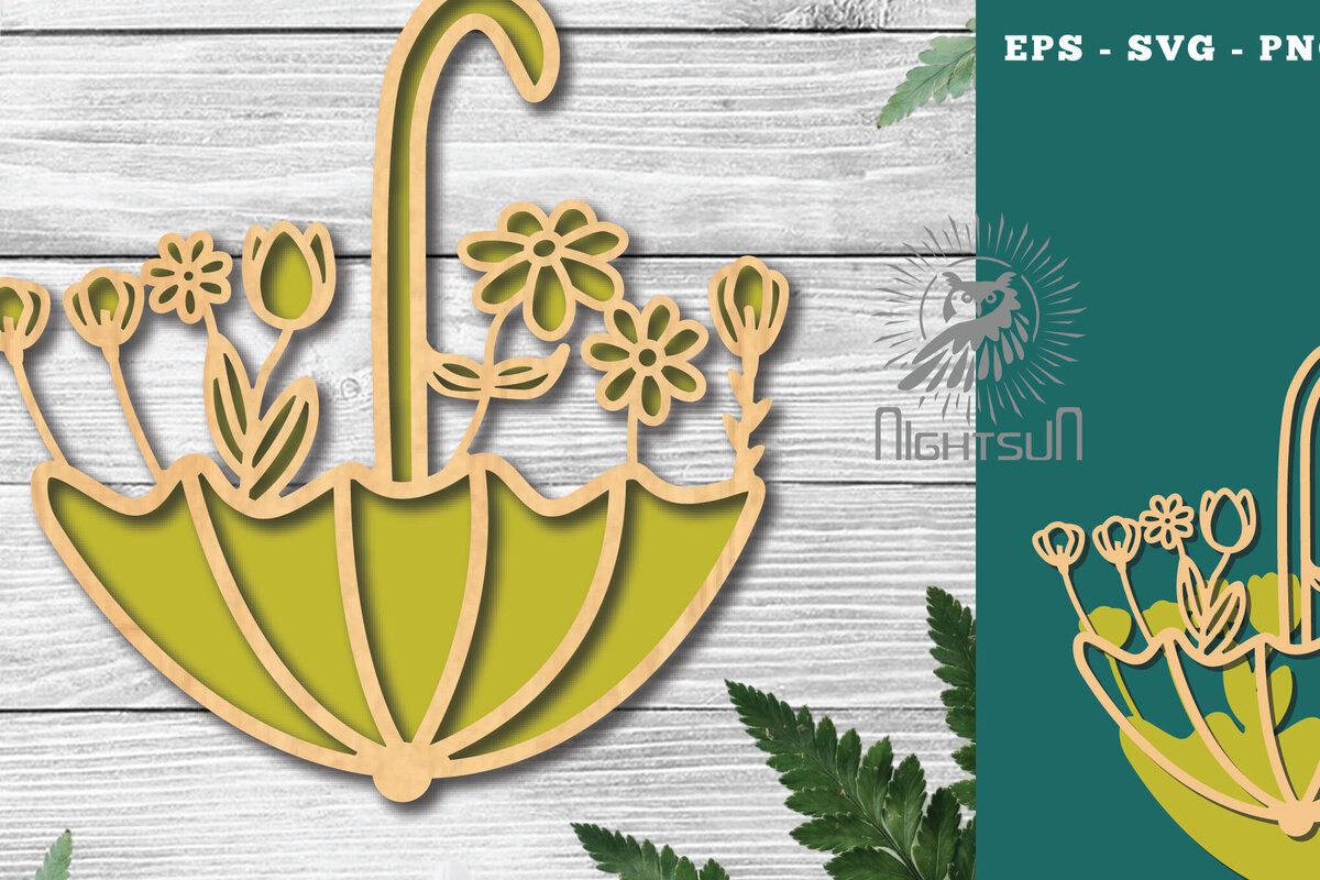 Intra απο ξύλο plywood 3mm-4mm πάχος - Ομπρέλα με λουλουδάτο κομμένο με λέιζερ διακόσμηση 5 Δίασταση 20x20 cm INTRAFABR-125124755