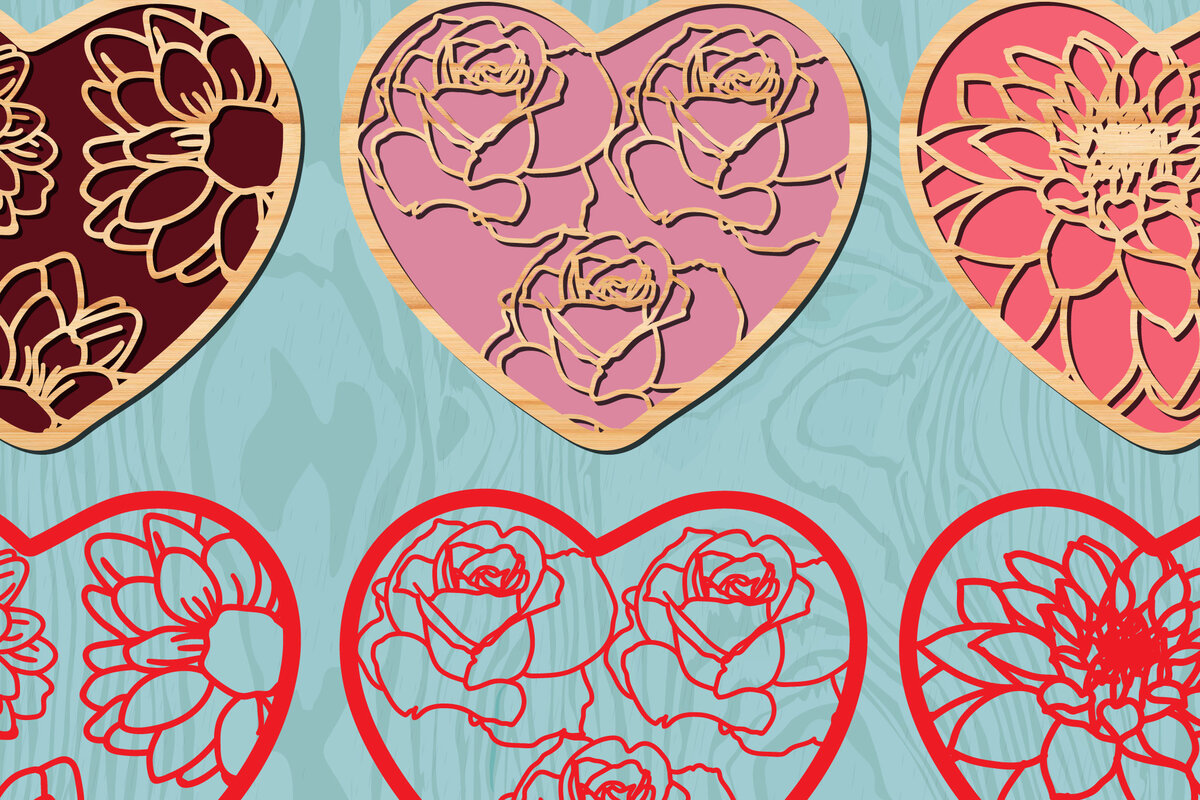 Intra απο ξύλο plywood 3mm-4mm πάχος - Floral Valentine Hearts for Mantle Δίασταση 20x20 cm INTRAFABR-21893636