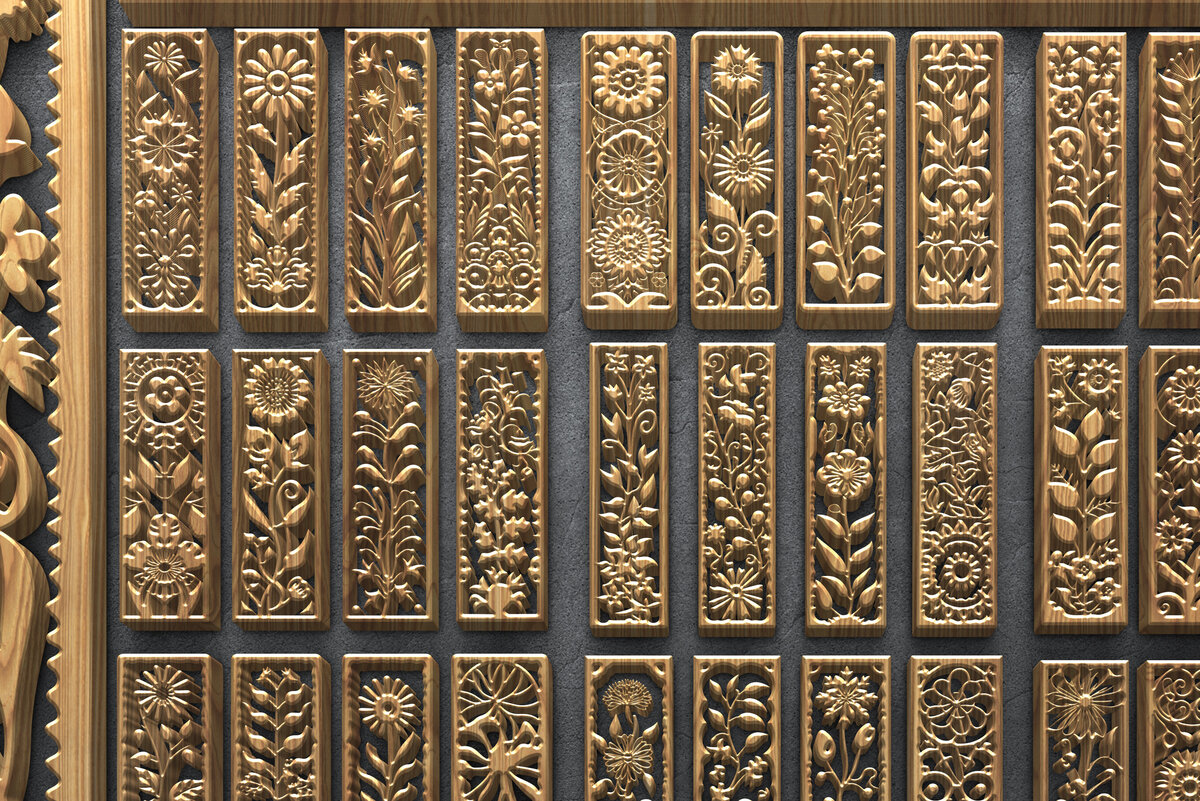 Intra απο ξύλο plywood 3mm-4mm πάχος - Floral κάθετα πάνελ κοπής με λέιζερ Δίασταση 3200x7200 cm INTRAFABR-124675619