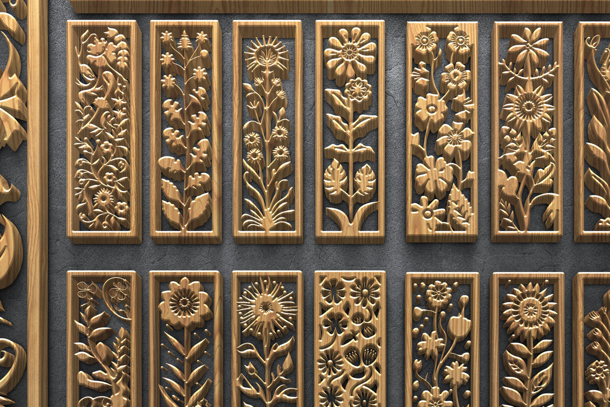 Intra απο ξύλο plywood 3mm-4mm πάχος - Floral κάθετα πάνελ κοπής με λέιζερ Δίασταση 3200x7200 cm INTRAFABR-124638256