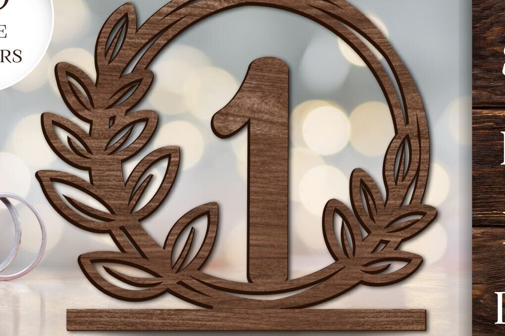 Intra απο ξύλο plywood 3mm-4mm πάχος - Floral νούμερα τραπεζιού γάμου  Δίασταση 10x8 cm INTRAFABR-94786760