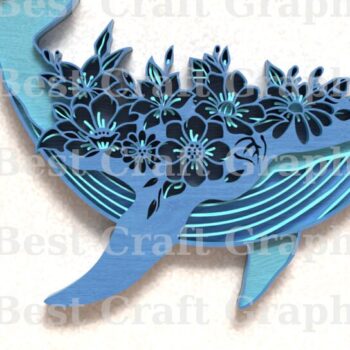 Intra απο ξύλο plywood 3mm-4mm πάχος - Floral Whale Cut Laser File Multilayer Δίασταση 20x20 cm INTRAFABR-119674273 - Image 1
