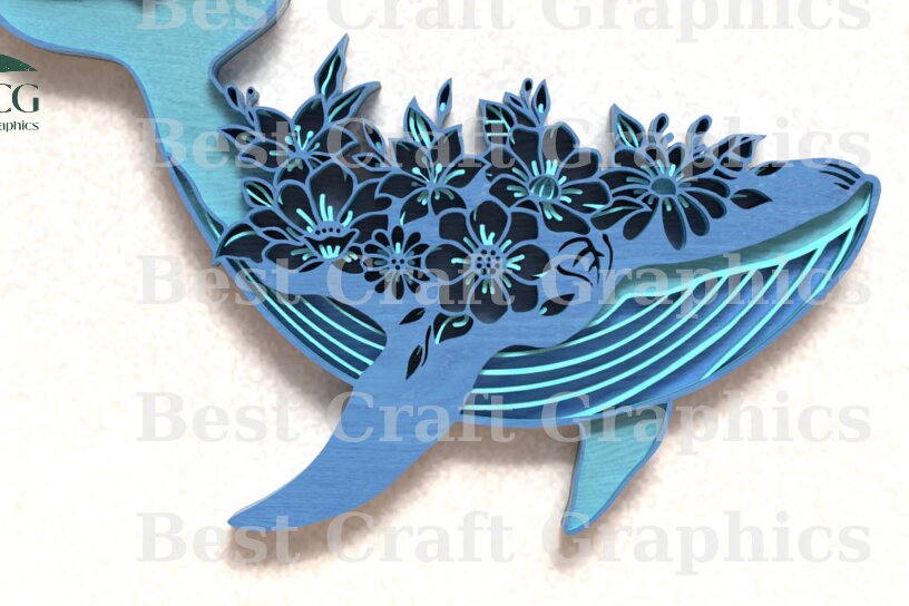 Intra απο ξύλο plywood 3mm-4mm πάχος - Floral Whale Cut Laser File Multilayer Δίασταση 20x20 cm INTRAFABR-119674273