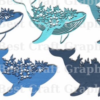 Intra απο ξύλο plywood 3mm-4mm πάχος - Floral Whale Cut Laser File Multilayer Δίασταση 20x20 cm INTRAFABR-119674273 - Image 2