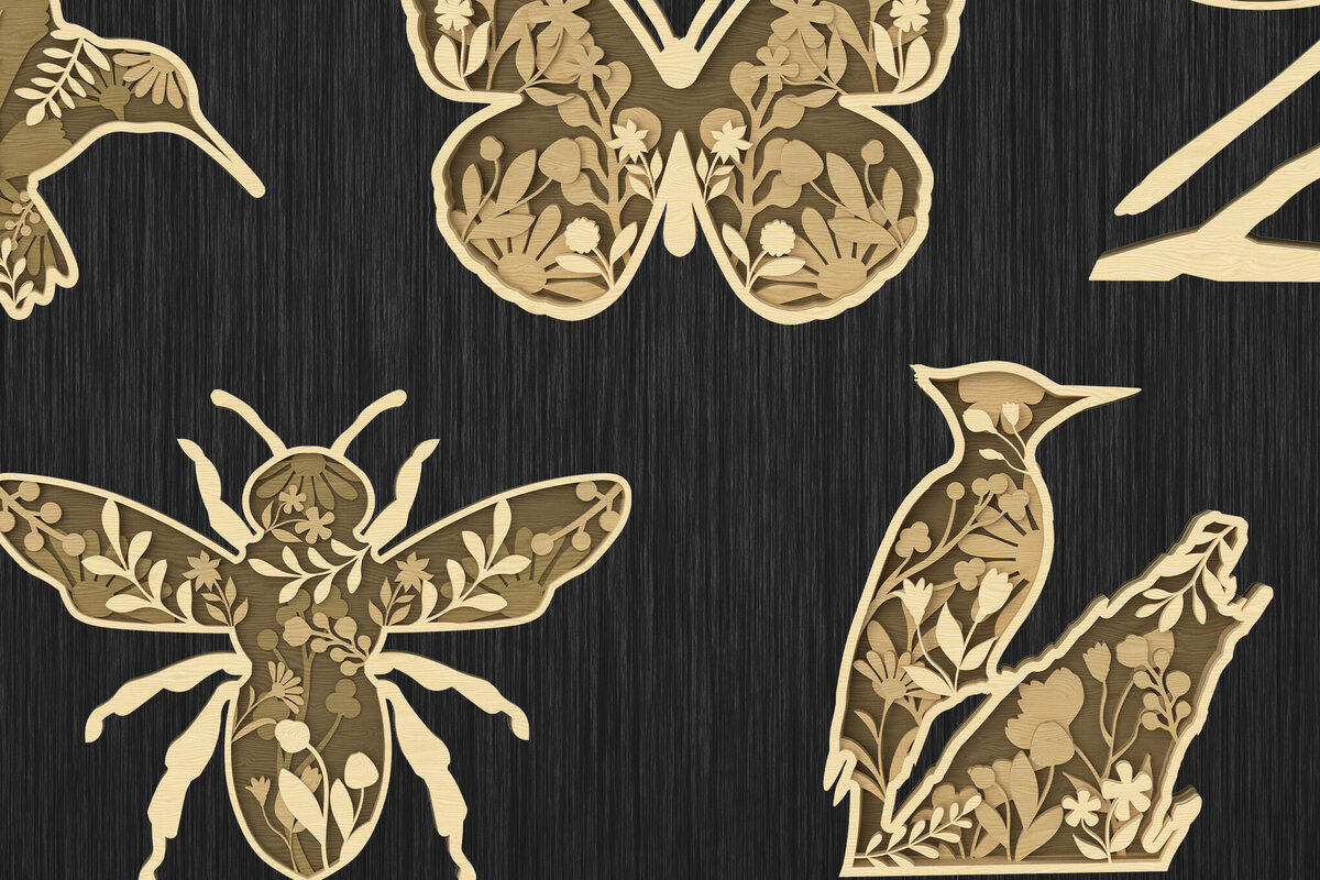 Intra απο ξύλο plywood 3mm-4mm πάχος - Floral Wildlife Layered  Bundle Δίασταση 30x20 cm INTRAFABR-113765501