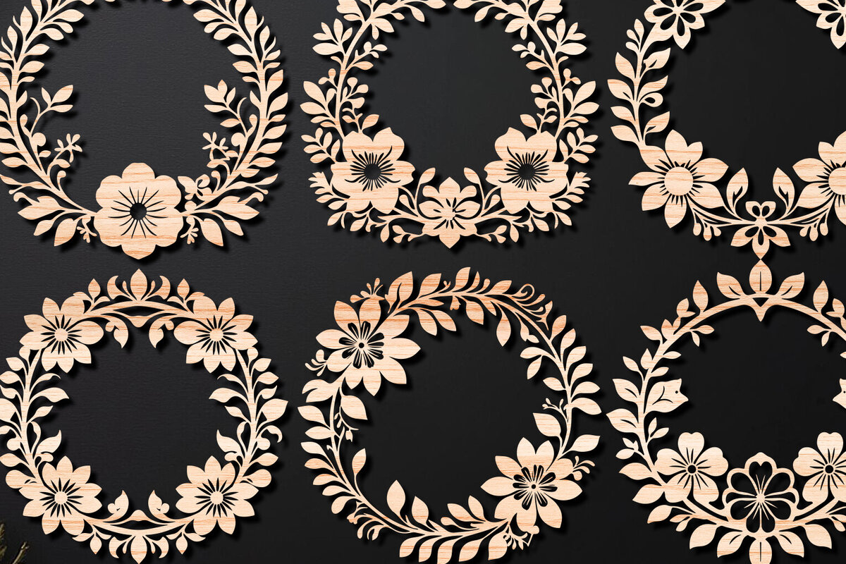 Intra απο ξύλο plywood 3mm-4mm πάχος - Πακέτο κοπής με λέιζερ Floral Wreath 07 Δίασταση 20x20 cm INTRAFABR-112432004