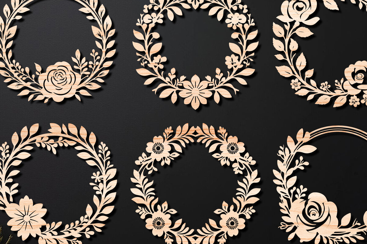 Intra απο ξύλο plywood 3mm-4mm πάχος - Πακέτο κοπής με λέιζερ Floral Wreath 08 Δίασταση 20x20 cm INTRAFABR-112432030